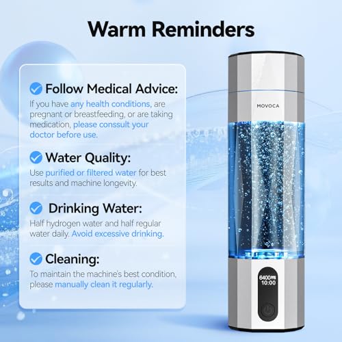 MOVOCA Upgrade Hydrogen Water Bottle, Up to 6400PPB Hydrogen Water Generator -SPE PEM Tech, 7 OZ Food-Grade PC Hydro Water Machine, Gifts for Husband, Wife, Family, Friends, Travel - Image 9