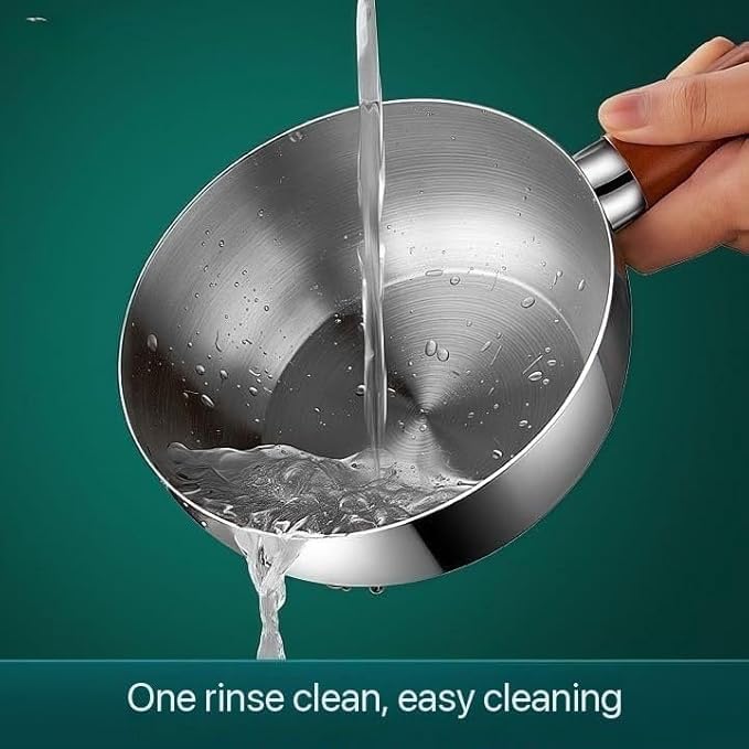 Image of Stainless Steel Pot with Glass Lid & Wooden Handle for Cooking Pot, Suitable for Kitch Mini Oil Pan Induction Base Non Stick Sauce Pan Boiling Pot for Tea Coffee Milk Water Sauce and Noodles