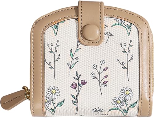 Cute Brown Flower Wallet for Women and Girls Small Kawaii Thin Mini Wallet with ID Window Compact and Stylish Design for Ladies and Teens