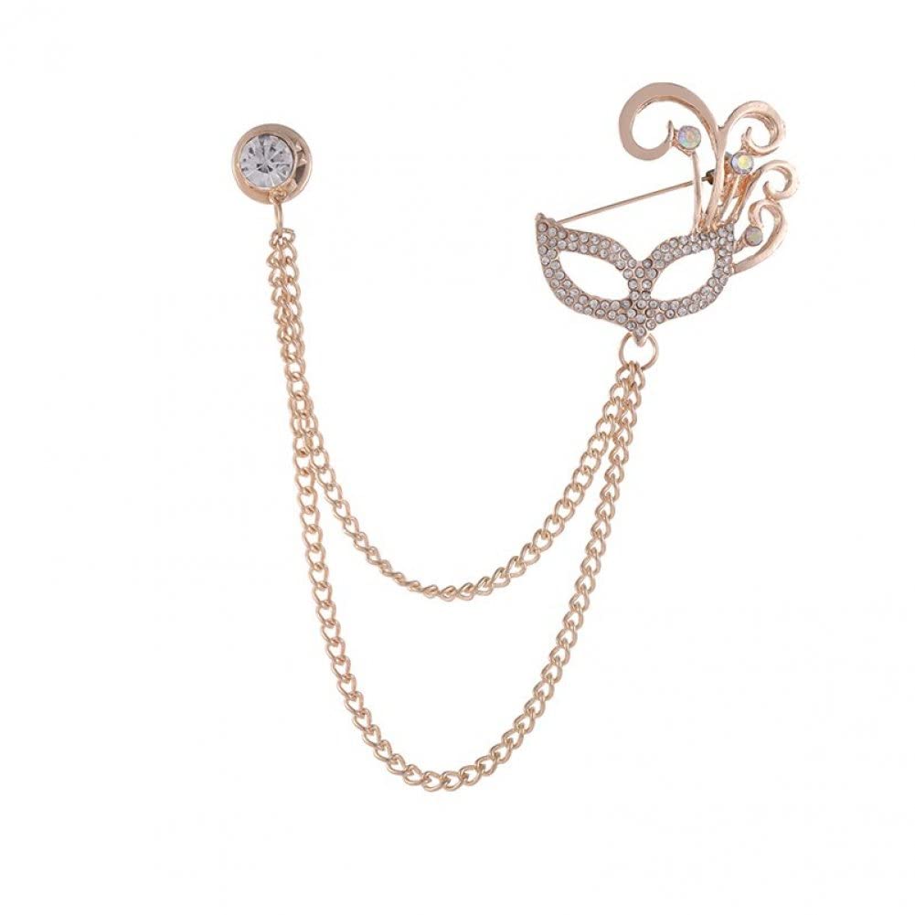 Wudaizhi Women's Gold Mask Brooch Shinny Rhinestone Brooch Chain Brooch Elegant Decorative Corsage Jewelry Gift For Men