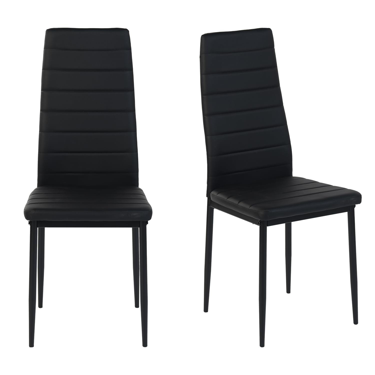 Sillas de Comedor Negras Pack 2 Sillas con Costuras Decorativas Sillas Nordicas para Muebles de Comedor,Cocina Y Oficina,Patas de Metal,Color Negro