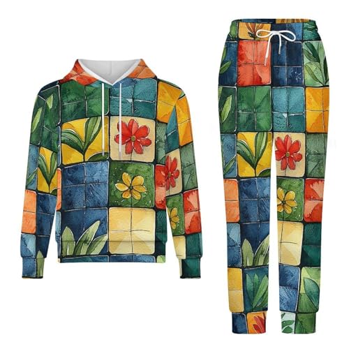 Boys Girls Pullover Hoodie and Pants Outfit 2PCS Set Sweatshirt for Kids, Brazilian Patterns Watercolor4