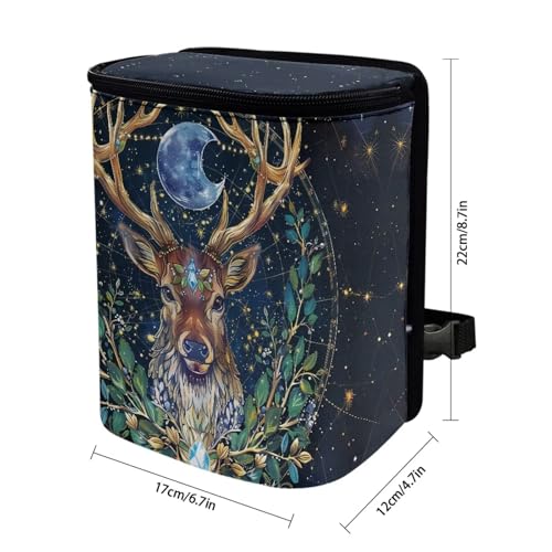 Image of Talayituse Deer Moon Print Car Trash Can Portable Auto Garbage Bin Multifunctional Vehicle Interior Accessories with Adjustable Straps Universal Fit Truck SUV Sedan