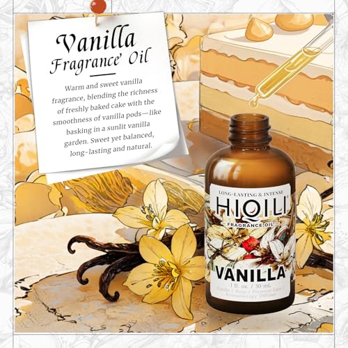 Image of HIQILI Vanilla Fragrance Oil for Body Spray - 1 Fl Oz | Vanilla Oleoresin Scent, Diffuser Use, Essential Oil for Candle, Soap, and Women Perfume Making