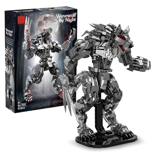 Fuleying Werwolf bei Nacht Bausteine Bausatz mit Stützsockel, 813 PCS Kreative Wolf Monster Klemmbausteine, Werwolf Modell Spielzeug für Film Fans Erwachsene Kinder ab 8 Jahren