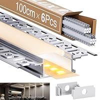 6 x Trockenbauprofil 1M, Aluminium Profil für LED Strip, Schiene Unterputz, Kanal und Diffusor Aufputz für Indirekte Beleuchtung Decke (LED Drywall Profile -1M, 6)