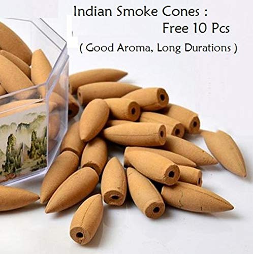 Image of CRAFTAM Meditating Monk Buddha Smoke Backflow Fountain Cone Incense Holder Decorative Showpiece with Free 10 Smoke Backflow Scented Cone Incense (Green)