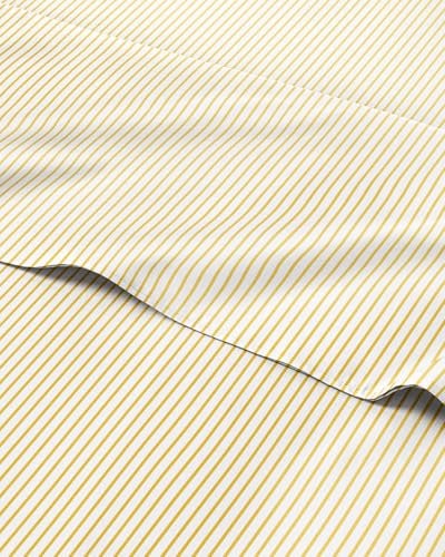 Image of Twin 3 Piece Striped Sheet Set - Soft & Cooling - Yellow Pencil Stripes | 1 Flat, 1 Fitted & 1 Pillowcase w / Deep Pockets, Luxury Striped Bedding, Soft, Breathable & Cooling, Wrinkle & Fade Free