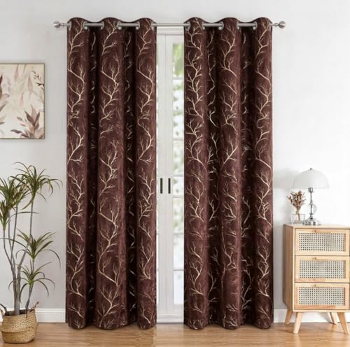 Image of Velvet 8 Feet Blackout Curtain Panels, 70% Light-Blocking Heavy Thermal Insulated Drapes (2 Panels, 243x121 cm, Brown)