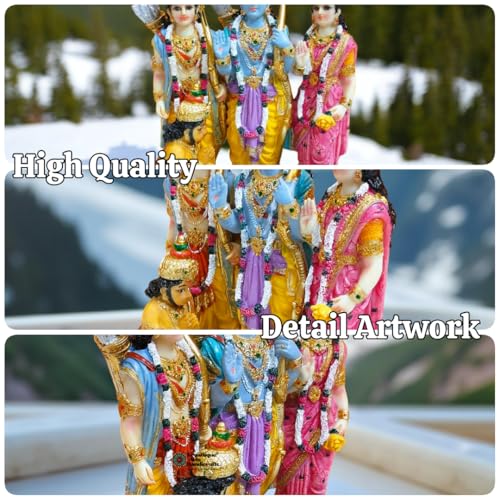Image of Ram Darbar Idol Statue | Handcrafted Marble Finish Sita Ram Family Murti for Home Temple, Mandir, Pooja, Vastu, Diwali, Housewarming Gift (18 CM)