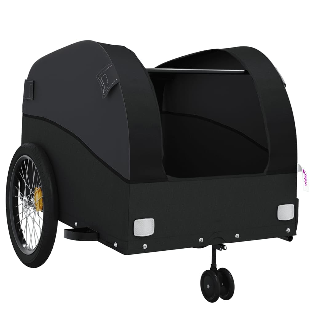 Remolque de bicicleta negro de hierro de 45 kg de capacidad de carga, plegable con embrague y bandera de seguridad para cargas, equipaje y perros en la vida cotidiana, viajes y exteriores