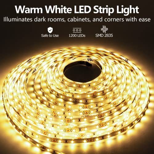Image of LED Strip Lights 65.6ft Dimmable 3000K Warm White Strip Lighting, 12V 20M 1200 LEDs 2835 Flexible Ribbon led Light for Bedroom, Kitchen, Home Decoration.
