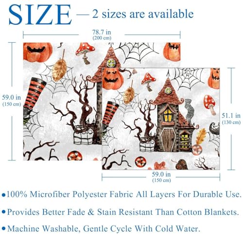 Couverture polaire douce Spooky Castle plaid lit sofa microfibre légère 150 x 130 cm