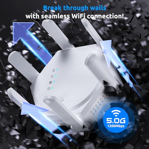 Image of 12880 Sq.Ft WiFi Extender Signal Booster, 1200Mbps Dual Band 5GHz /2.4GHz WiFi Repeater Support 60 Device,WiFi Repeater for Apartment Basement Office House (Gloss White)