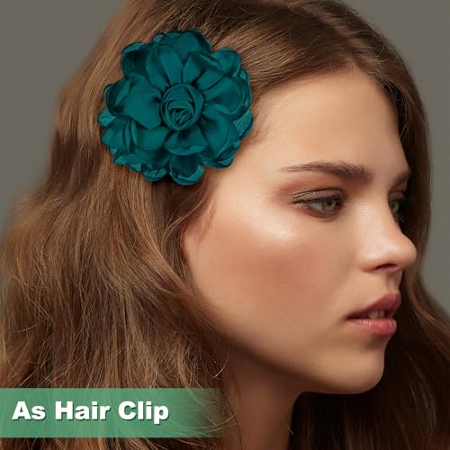 Image of M METERXITY Rose Flower Brooches and Pins for Women, Lapel Pins Dainty Satin Fabric Big Camellia Hair Flowers Clips for Wedding /Parties /Clothes /Jewelry