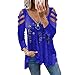 Générique T-Shirts à Manches Longues pour Femmes Chemisiers Tuniques imprimés à Fermeture à glissière à col en V Tops décontractés en Coton Ample (Bleu,3XL)
