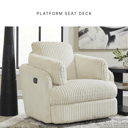Image of Signature Design by Ashley Tie-Breaker Casual Swivel Glider Recliner with Hidden Storage, White