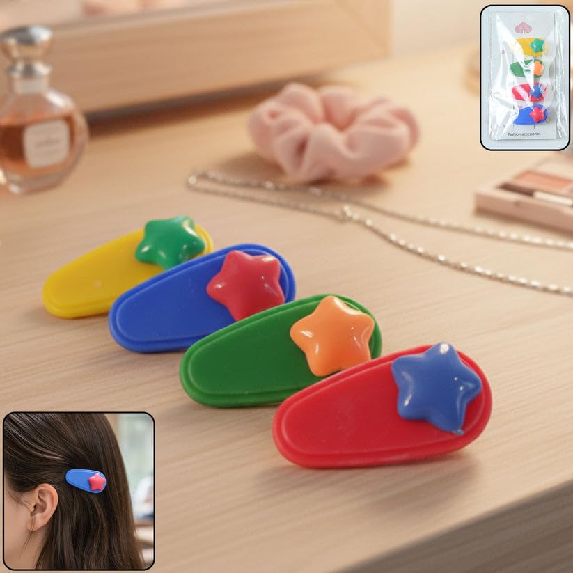 Image of Colorful Star Design Decorative Hair Clips for Women and Womens, Cute Metal Snap Hair Accessories for Daily Wear, Party and School, Assorted Colors, Pack of 24 Pieces