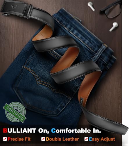 Image of BULLIANT Ratchet Trimmable Leather Belt for Men Adjustable 1 3 /8-Gift Boxed | Smooth Sliding | Micro Adjustable Fit | Tailored Size | Holeless Understated Elegance