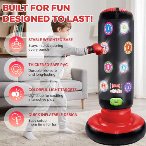 Punching Bag for Kids, with Scoring LED Lights & 6 Game Modes, 60 Inch - image 3