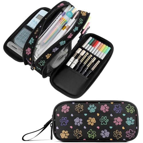 Image of Fustylead Colorful Doodle Cute Paw Print Large Pencil Bag Storage Pen Case Makeup Pouch Stationery Bag for School College Office Organizer