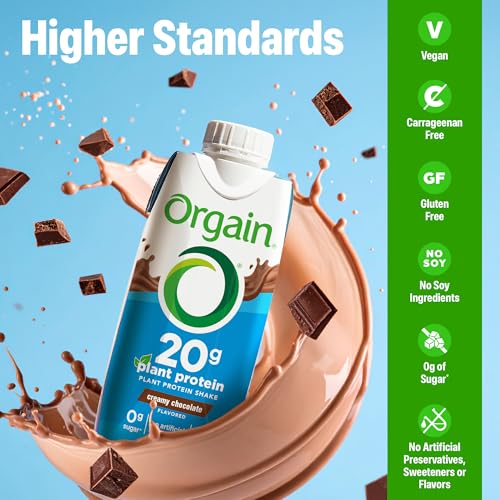 Image of Orgain Organic Vegan Protein Shake, Creamy Chocolate - 20g Plant Based Protein, Ready to Drink, Fruits & Vegetables, Gluten Free, Kosher, No Soy or Dairy Ingredients, 11 Fl Oz (Pack of 12)