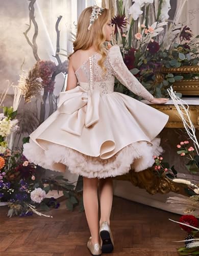 TIANMEI Flower Girls Dresses for Wedding Satin Lace Beaded Tulle Tiers Pageant Birthday Dress Kids Sequin Prom Ball Gowns4