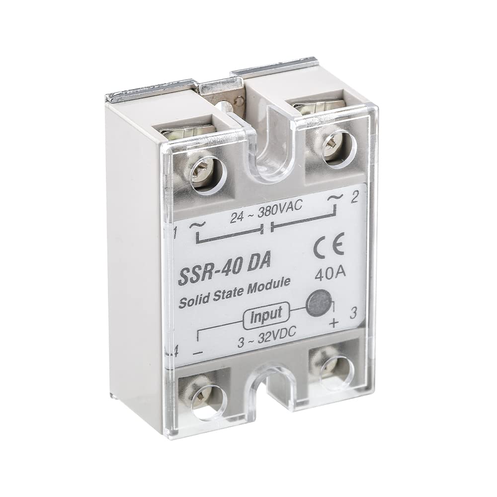 Módulo Relé de Estado Sólido SSR-40DA 40A DC-AC con Cubierta Protectora – Entrada 3-32VDC, Salida 24-380VAC – Controlador de Potencia para Arduino, CNC, Impresoras 3D 2 unidades