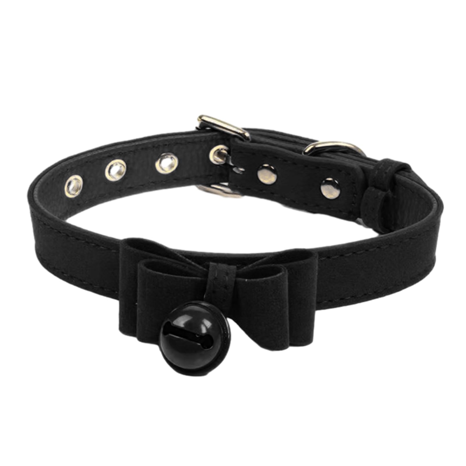 Mirweon Unisex Black Pu Leathers Bows Collar Necklace Choker With Bells Cosplay Necklace Women Lolitas Bows Lolitas Leathers Collar