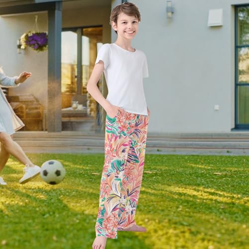 visesunny Boys Pants Tropical Artwork Pattern Soft Long Bottoms Jogger Pants Elastic Waist Trousers with Pockets XL4