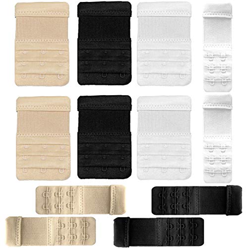LABOTA 12 Stück BH Verlängerung Bra Extender Erweiterung Strap Elastisch Band Weich Gurt 3 Reihen 2 Haken, 3 Reihen 3 Haken Erweiterung Gurt für Frauen-BH (Schwarz, Weiß, Hautfarbe) Cover