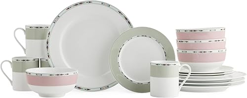 Spode Home - Vajilla formal Deco  Juego de platos de 16 piezas con diseño  Servicio para 4  Hecho de porcelana  Apto para microondas y lavavajillas