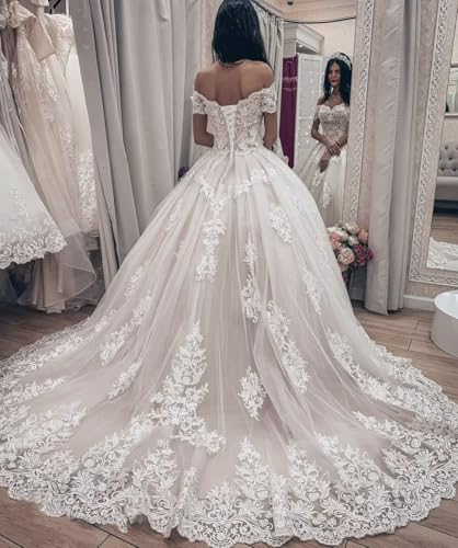 Youjiayi Long Off The Shoulder Wedding Dresses for Bride Princess A-Line Lace Bridal Gowns Sweetheart Tulle Wedding Gowns2
