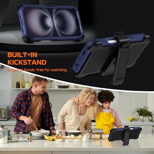 for iPhone 16 Plus Case with Belt Clip Holster,Anti-Drop Shockproof (Blue) - image 4