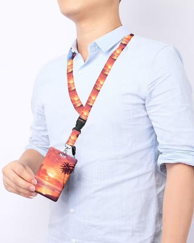 ID Badge Holder with Retractable and Detachable Lanyard, Cute Badge Reel Breakaway Lanyard with Carabiner Clip for Women, Teachers, Nurses, Students, Perfect Work and Office(Sunset Beach) - Image 6