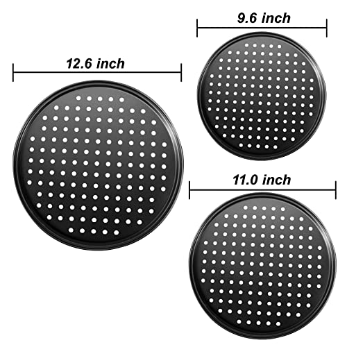 Mobzio Baking Steel Pizza Pan With Holes, Round Pizza Pan For Oven, 9 Inch, 11 Inch, 12 Inch Bakeware Pizza Tray, Nonstick Baking Supplies Home Restaurant Kitchen Steel Crisper Pizza Pan Set (3 Pcs) #TOP4
