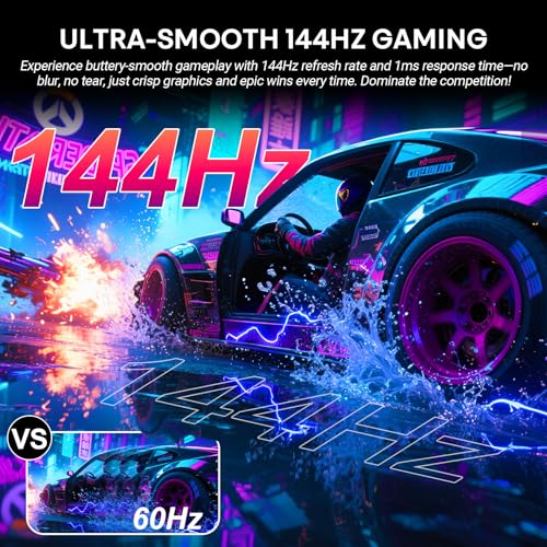 Image of 24 Inch Computer Monitor with Speaker, 144Hz FHD (1920 x 1080) Fast IPS Gaming Monitor, FreeSync, 99% sRGB, 3-Sided Frameless, HDR, Blue light Filter, Tilt, HDMI VGA Port for Gaming, Home, Office
