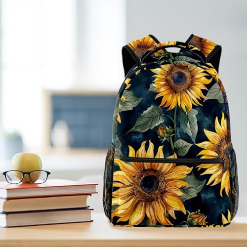 Sac à dos rétro imprimé tournesols multicolore à grande ouverture pratique