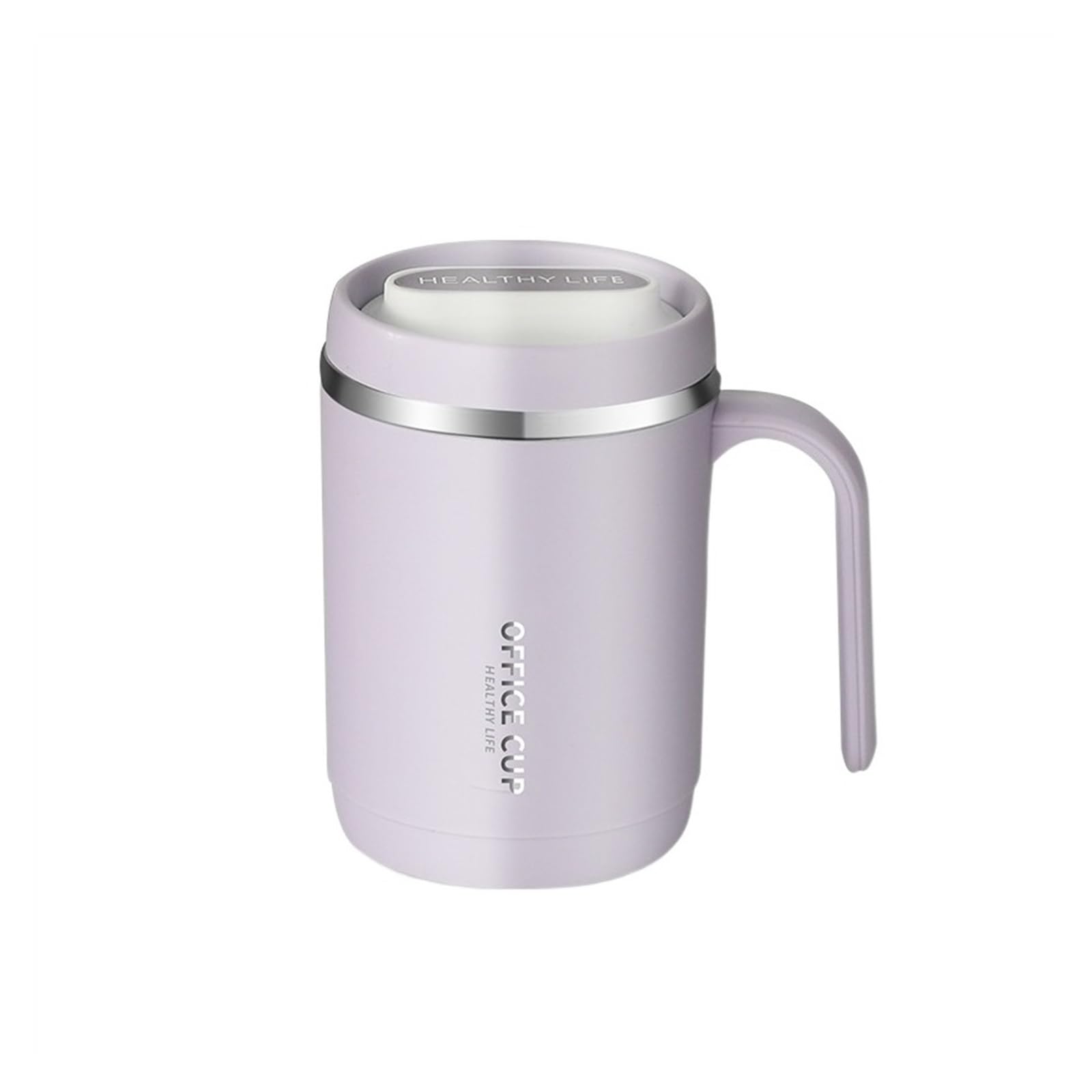 Kaffeebecher Kaffeetasse mit Griff und Deckel, isolierte Teetasse aus Edelstahl, 500 ml, wiederverwendbar, for Schule, Reisen, Büro Kaffeetasse (Color : Purple)