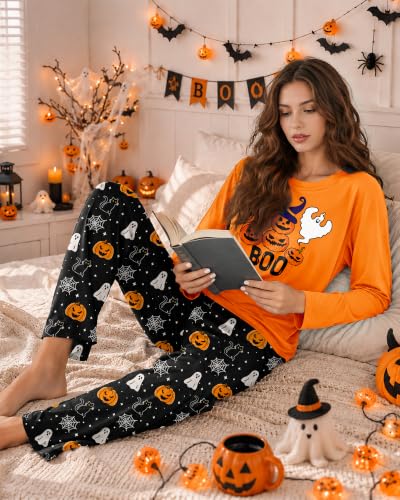 Image of 2 Piece Womens Pajama Sets Long Sleeve Sleepwear with Pants Soft Crewneck Loungewear Ladies Pj Set