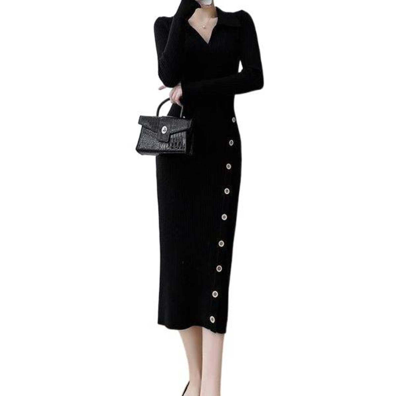 ZONTODress Tight Waist mid-Length Hip Skirt Inner wear Base Skinny Knit Dress