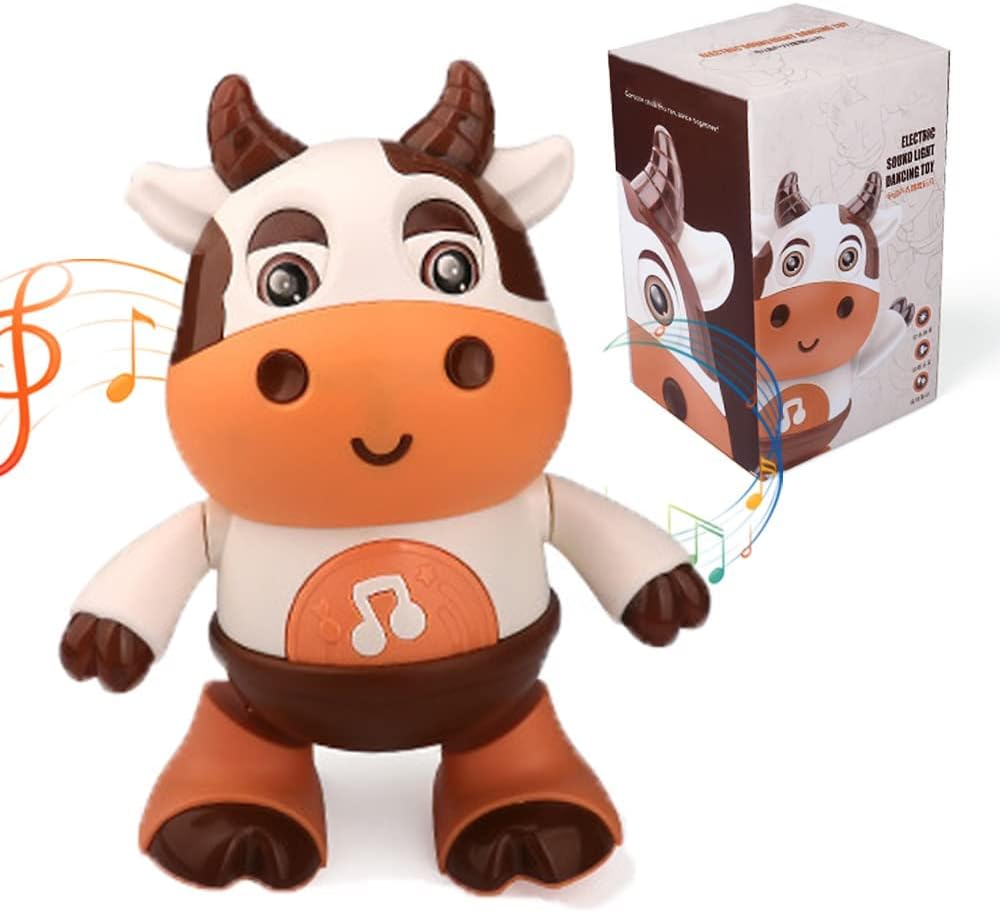 ERLUN 2023 New Baby Cow Musical Toys, Cute Dancing Walking