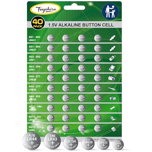 40 pilas alcalinas tipo botón para relojes 1.5V paquete