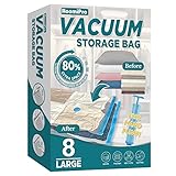 RoomiPro Space Saver Vacuum Storage Bags, 8 Large Vacuum Sealer Bags with Pump, Storage Vacuum Sealed Bags for Clothing, Comforters, Blanket Storage, Bedding