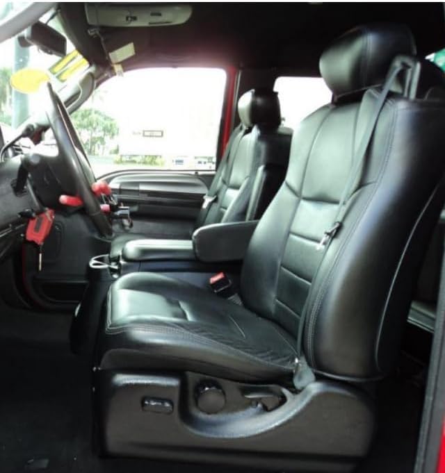 Durafit Seat Covers Made to fit 2001-2009 Ford F250-F550 Front Low Back Captain Chairs with Adjustable Headrests, Integrated Seat Belts and One Armrest Per Seat. Madde in Gray Velour