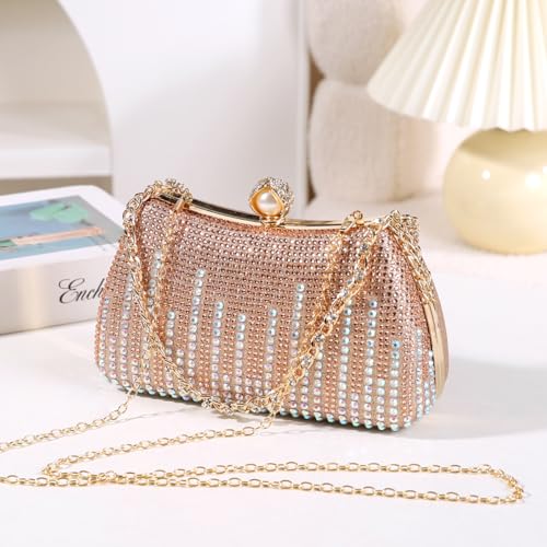 Dreubea Womens Fashion Rhinestone Evening Handbag with Chain Shiny Tote Clutch Bag4