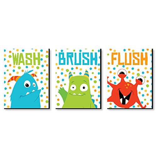 Big Dot of Happiness Monster Bash - Kids Bathroom Rules Wall Art - 7.5 x 10 inches - Set of 3 Signs - //coolthings.us