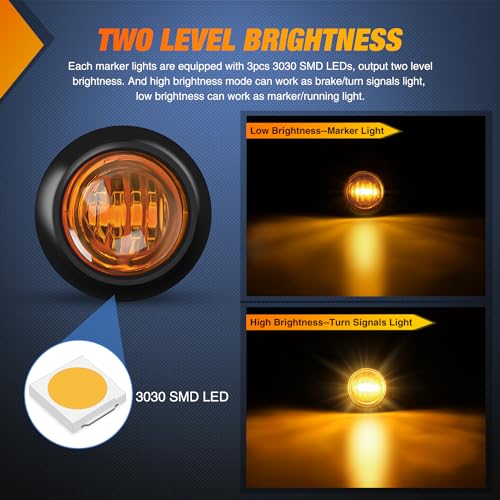 Image of Nilight 3 /4 inch Round Marker Light Bullet Turn Signals Lights w /3 Connectors | 10PCS Amber LED Side Indicator Clearance Lamp IP68 Waterproof For Trailer Truck Camper Van Boat Bus Accessories