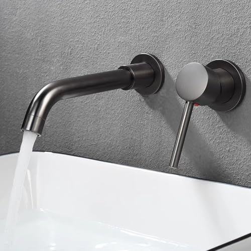 Grifo empotrado lavabo monomando empotrable de pared en color gris ceniza texturizado mate