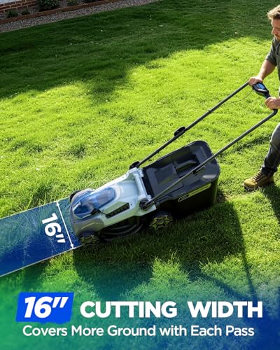 Image of 16-Inch 40V Max Brushless Cordless Electric Push Lawn Mower | Includes 40V Max 4.0Ah battery and charger, 148Wh Total Energy for Fewer Charging Interruptions during Routine Yard Care